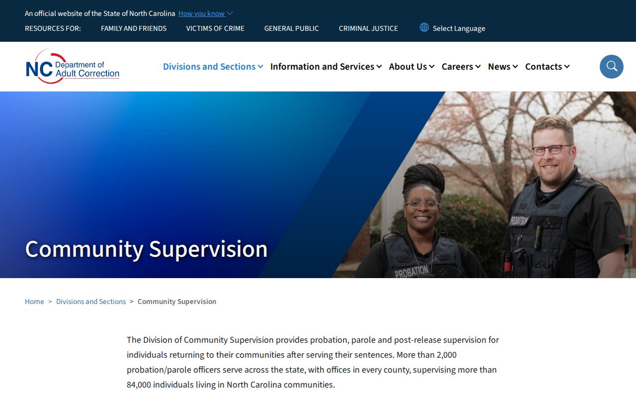North Carolina Community Supervision official overview