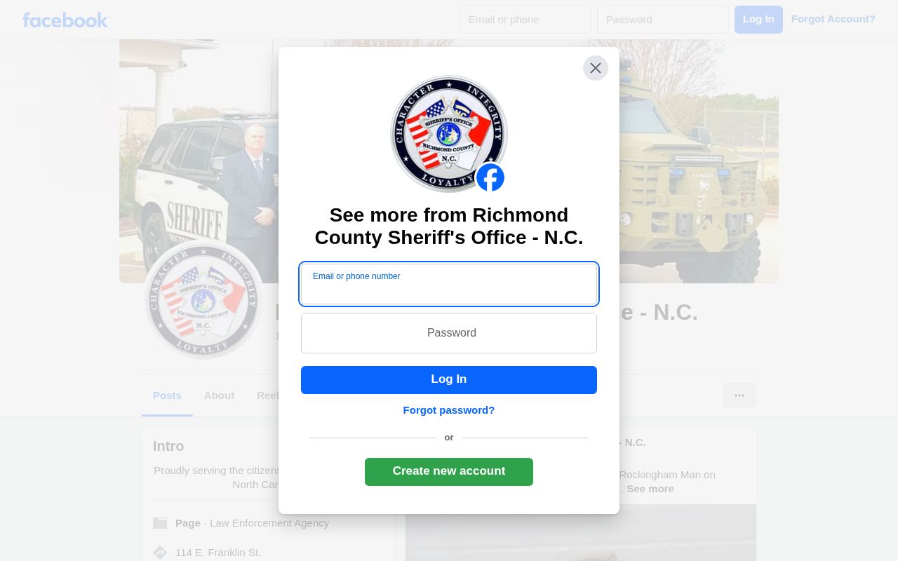 Official Richmond County Sheriff Facebook page used for selected agency updates